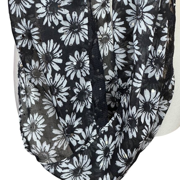 Lace Daisy Whimsigoth Black Sparkle Floral Sheer Infinity Scarf Y2K 90s Fairy - Picture 7 of 9